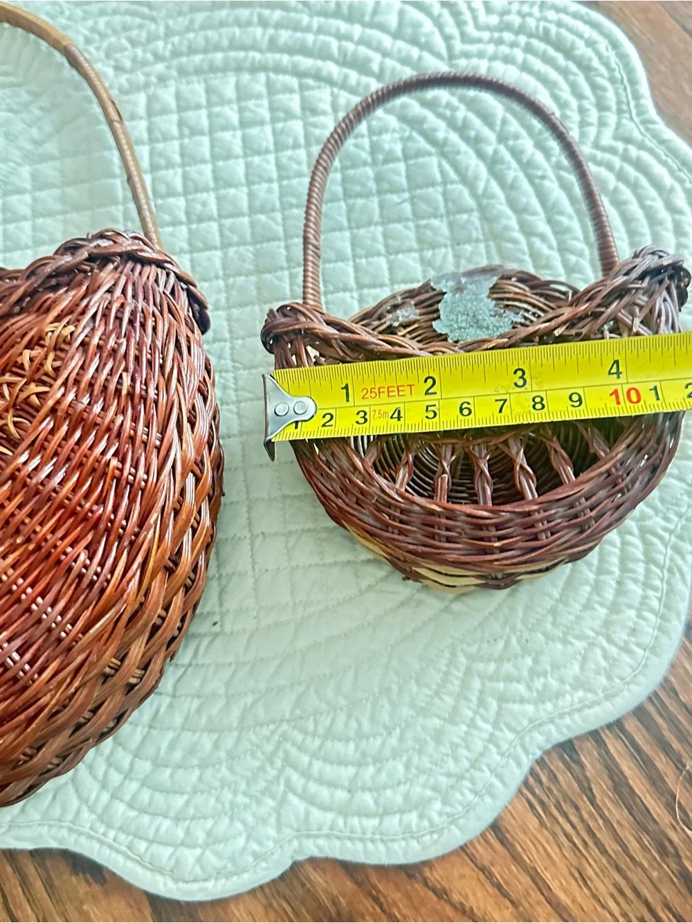 Vintage wicker rattan wall pocket baskets set of 2